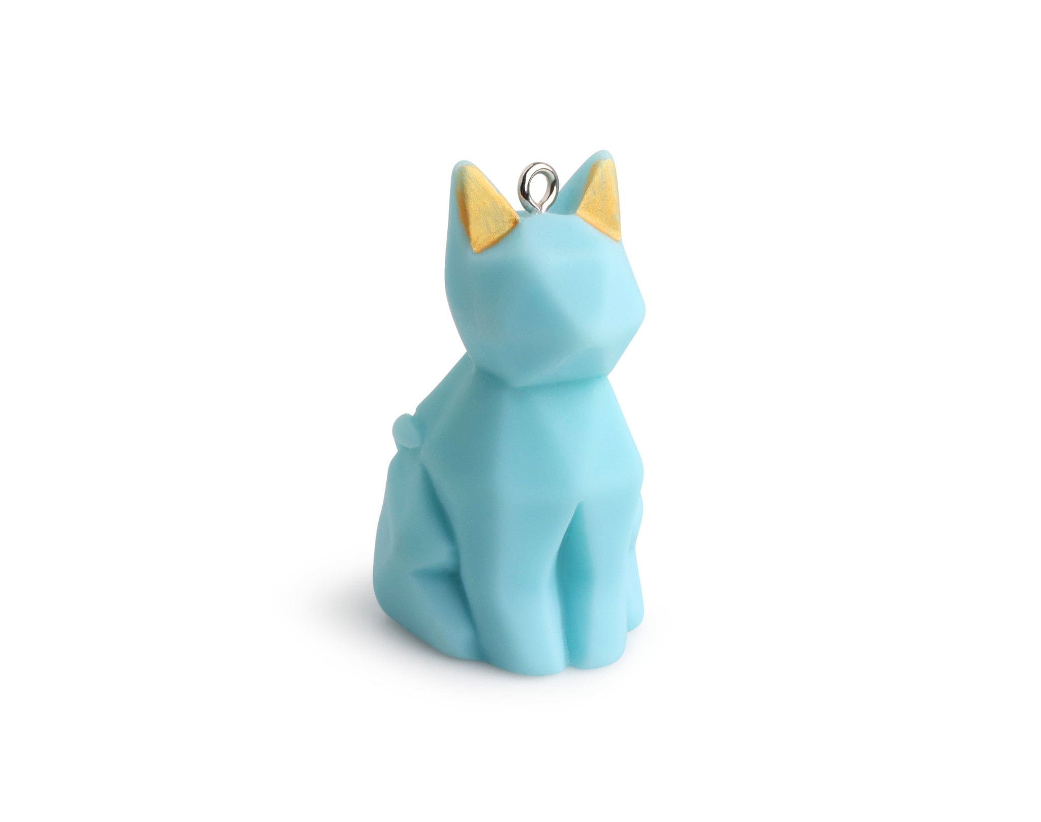 1 Geometric Blue Cat Figurine with Loop, For Keychains, Hand Painted L