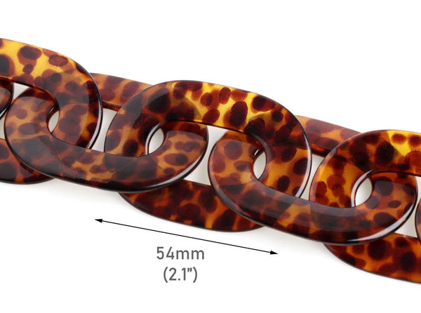 1ft Extra Large Tortoise Shell Chain Links, 54mm, Chunky Acrylic, Brown Leopard Print Spots
