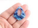 4 Dark Blue Teardrops, Wavy Stripes, Blue Tortoise Shell Beads, Wholesale Acetate Charm, Beachy Earrings, Flat Teardrop Charms, TD036-34-U09