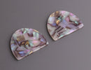 2 Gray Half Moon Charms, Iridescent Beads with Blue, Gold, Green and Purple, Cellulose Acetate, 33 x 26.5mm