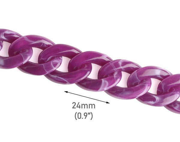 1ft Purple Marble Acrylic Chain Links, 24mm, For Necklaces and Keychains