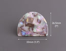 2 Gray Half Moon Charms, Iridescent Beads with Blue, Gold, Green and Purple, Cellulose Acetate, 33 x 26.5mm