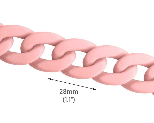 1ft Matte Blush Pink Acrylic Chain Links, 28mm, For Do It Yourself Necklaces