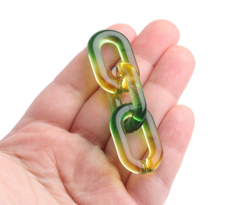 1ft Ombre Green and Yellow Acrylic Chain Links, 31mm, Transparent, Two Tone Gradients