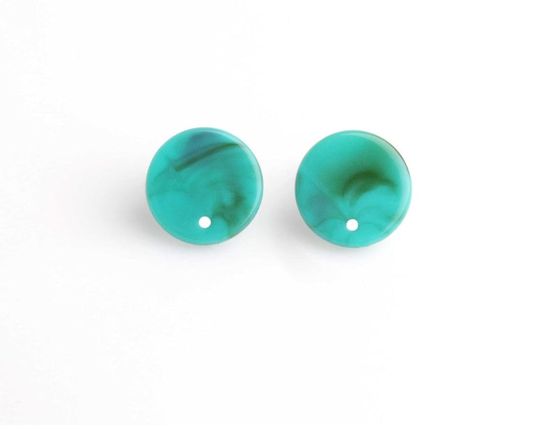 4 Turquoise Green Stud Earring Blanks, Colored Acrylic with Marbling, 16mm