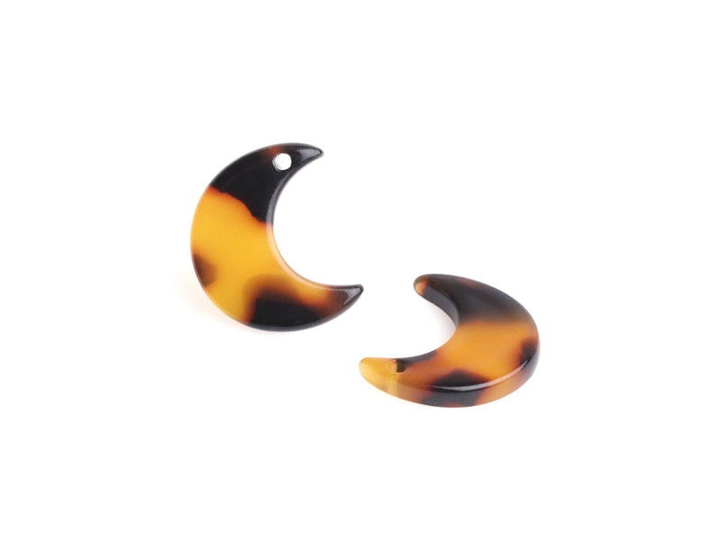 4 Small Crescent Moon Charms in Tortoise Shell, Cellulose Acetate, 17 x 14.5mm