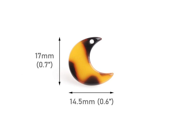 4 Small Crescent Moon Charms in Tortoise Shell, Cellulose Acetate, 17 x 14.5mm