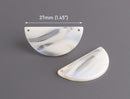 2 Cream Half Moon Connectors with 2 Holes, Ivory with Blue and Gold Flashes, Cellulose Acetate, 37 x 18mm