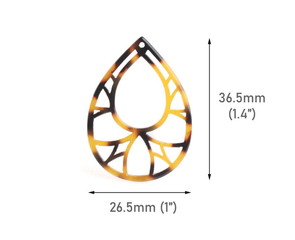 4 Stained Glass Teardrops in Tortoise Shell, Earring Dangles, Acetate Plastic, 36.5 x 26.5mm