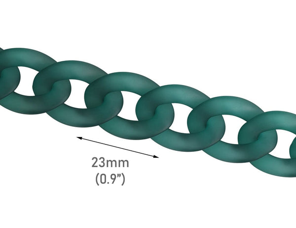 1ft Frosted Pine Green Chain Links, 23mm, Matte Acrylic, For Jewelry Supply