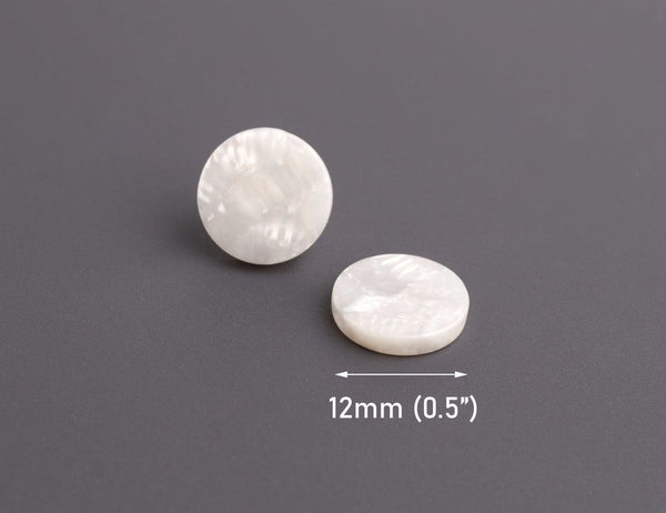4 Pearl White Resin Cabochons, Undrilled Cabs, Plastic Flatbacks for Stud Earrings, 12mm
