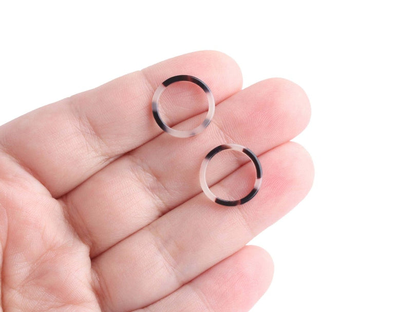 4 Ultra Thin Rings in White Tortoise Shell, Small Closed Jump Rings, Seamless, Cellulose Acetate, 15mm