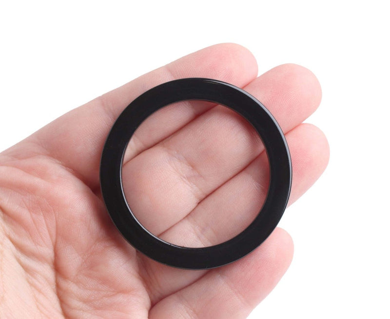 2 Large Black Ring Connectors, Plastic O Rings Links for Swimsuits, Bikinis, Key Rings and Jewelry, Acetate, 1.95" Inch