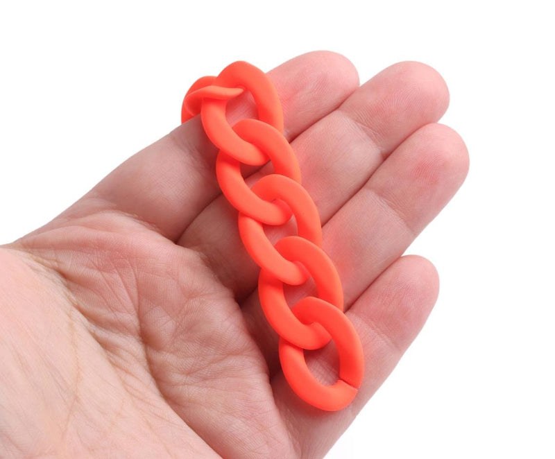 1ft Matte Neon Orange Acrylic Chain Links, 24mm, For Costume Jewelry Making