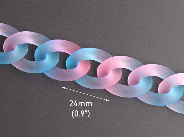 1ft Ombre Frosted Acrylic Chain Links in Light Blue and Pink, 24mm, Two Tone Gradients
