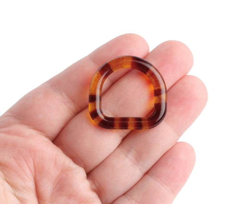 2 Tortoise Shell D Rings, Fits 3/4" Inch, Acrylic Ring Connectors for Swimsuits and Purse Straps, 30 x 28.5mm