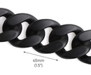 1ft Matte Metallic Black Acrylic Chain Links, 40mm, Extra Large, For Handbags