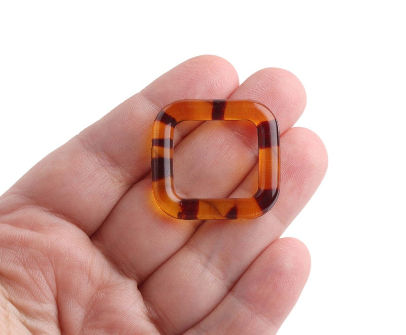2 Tortoise Shell Square Rings, Fits 3/4" Inch, Acrylic Rings for Swimsuits, Sewing and Purse Straps, 30 x 29mm