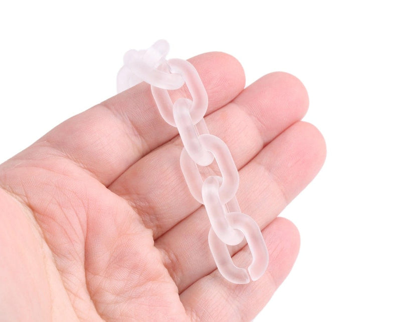 1ft Frosted Clear Acrylic Chain Links, 19mm, Matte White Crystal, For Jewelry Making