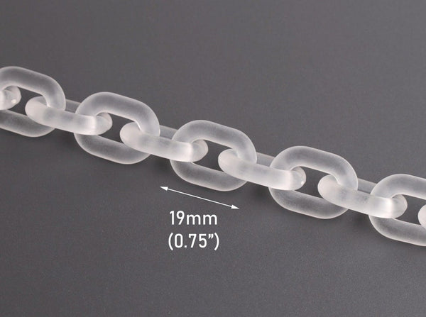 1ft Frosted Clear Acrylic Chain Links, 19mm, Matte White Crystal, For Jewelry Making