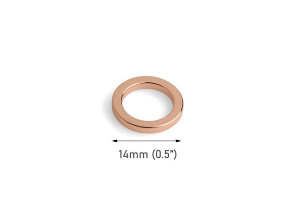 4 Small Ring Bead Links in Rose Gold Plated, Slider Ring Washers, For Macrame, Purses and Jewelry Crafts, Metal Brass, 14mm