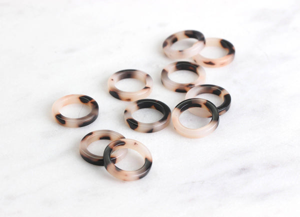 4 Small White Tortoise Ring Links, 15mm Ring Connector Tortoise Shell, White Circle Big Hole, Mini Ring Bead Plastic Acrylic, RG004-15-WT