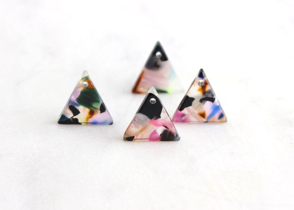 4 Tiny Triangle Drop, 12mm Triangle Disc, Colorful Small Triangle Charm Tortoise Shell Bead Blank Rainbow Marble Resin Pour TR002-12-KMC