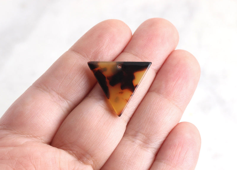 4 Upside Down Triangle Charms, Tortoiseshell, Cellulose Acetate, 23 x 20mm