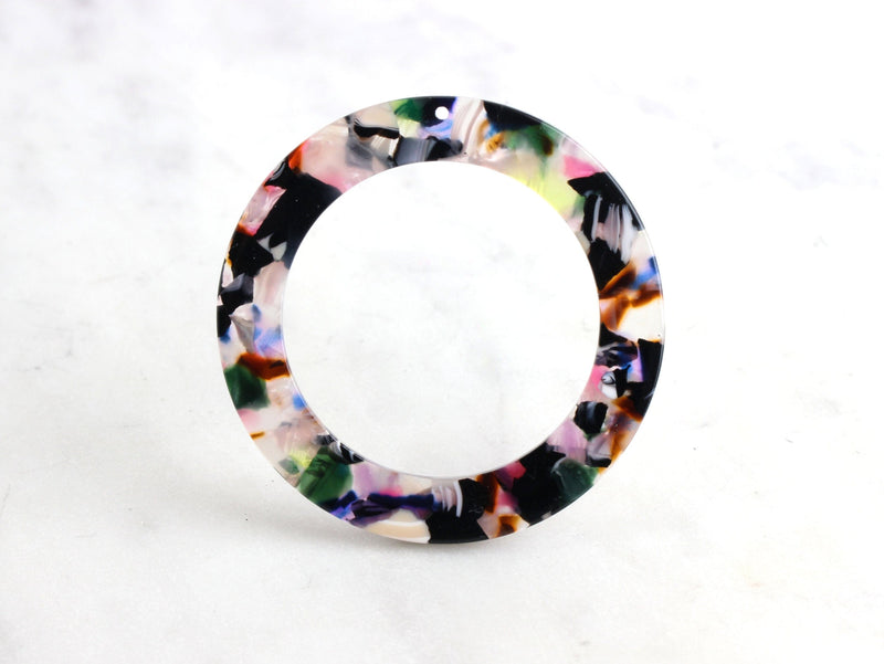 2 Huge Ring Connector in Multicolor Tortoiseshell, Rainbow Link Acetate, Marble Resin Hoop, Extra Large Circle Ring Round Links RG020-47-KMC