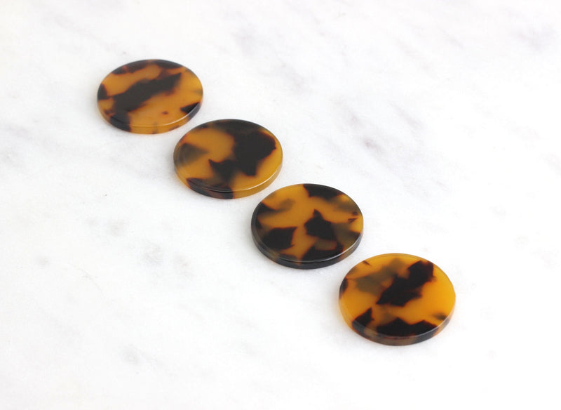 4 Tortoise Shell Round Circles, Plastic Blanks Resin Tortoise Print, Keychain Blanks Large Post Earrings Orange Tiger Stripes, LAK011-25-TT