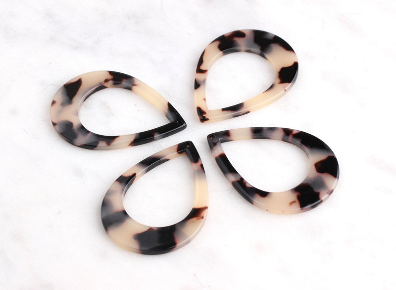 2 Large Teardrop Frame Charms for Earrings, Blonde Tortoise Shell, Acetate, 46 x 33mm