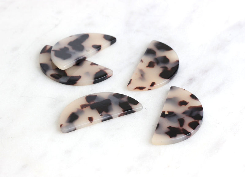 2 Large Half Circle Drops, Blonde Tortoise Shell, Cellulose Acetate, 37 x 18mm
