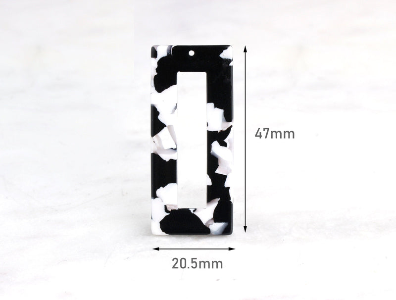 2 Cracked Marble Pendant Black and White Tortoise Shell Pendant Blank Acrylic Cut Out Black Acetate Charm Big Rectangle Tag Flat DX013-47-BW