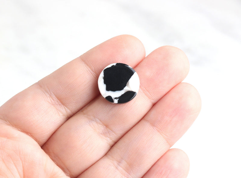 4 White and Black Marble Cabochons Tortoise Shell, Acetate Beads Button Earrings Small Round Blanks for Earrings Tortoise Studs LAK015-15-BW
