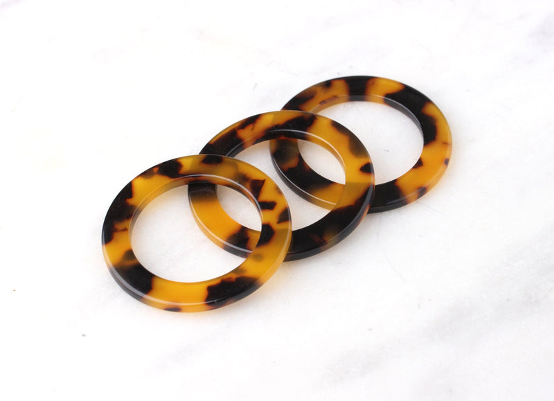 2 Plastic Rings Tortoise Shell, Open Circle Earring Findings Washer Large Flat Circle Loop Link Flat Hoop Earrings Tortoiseshell RG036-38-TT