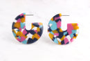 Acetate Earring Findings, 1 Pair, Blue Pink Yellow Clear, Acrylic Earring Blanks, Large Tortoise Hoops, Chunky Hoop Earrings, EAR025-43-UPY