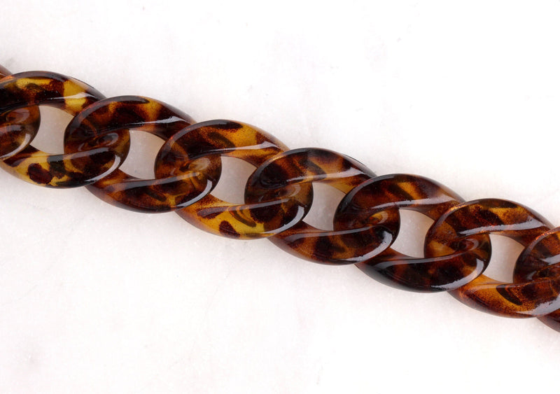 1ft Tortoiseshell Chain Links, 24mm, Rich Brown Acrylic, Chunky, For Purse Handles