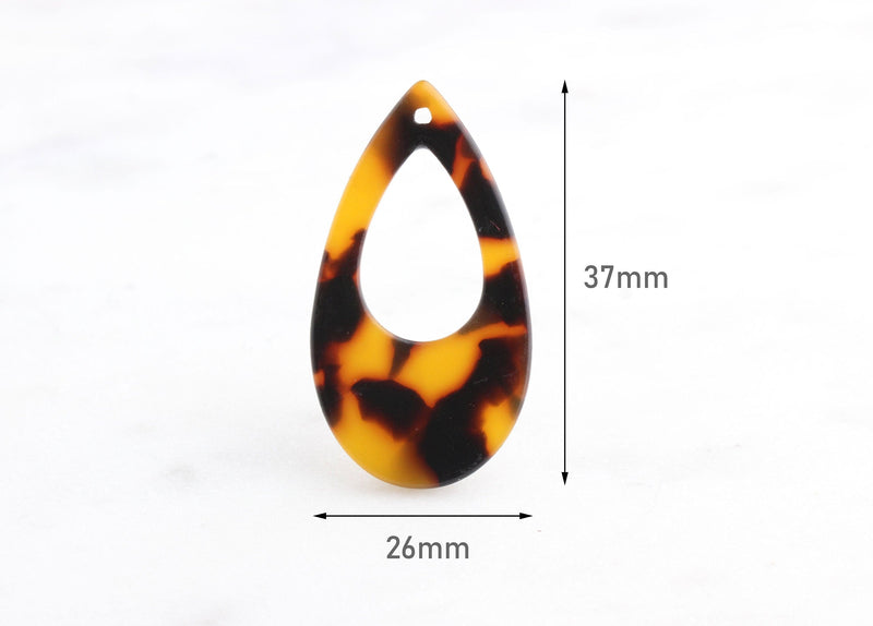 4 Thin Teardrop Charm Beads, Lucite Tortoise Shell Supplies Acrylic Earring Findings, Original Tortoise Pattern, Orange Teardrop TD011-37-TT