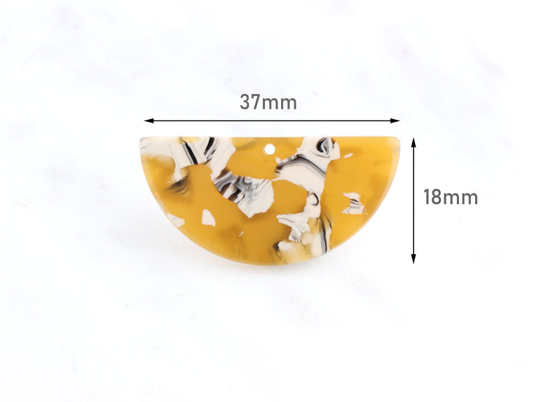 2 Half Circle Earring Blanks, Sunflower Yellow Tortoise Shell, Cellulose Acetate, 37 x 18mm