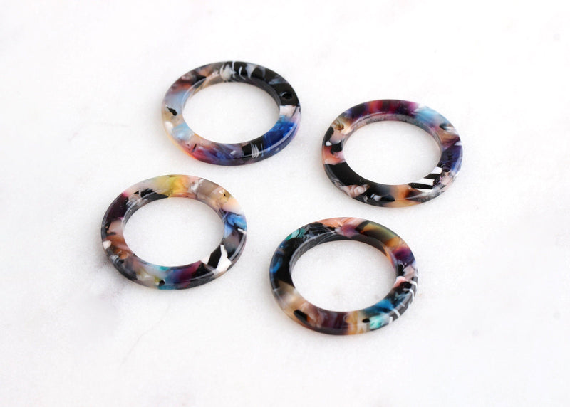 4 Two-Hole Connector Rings, Multi Color Tortoise Shell Hoop Pendant, Circle Links Tortoise Earrings Acetate, Color Block Beads, RG043-25-DMC