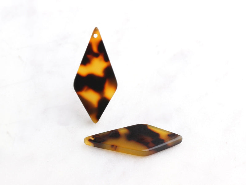 2 Diamond Pendulum Charms in Tortoise Shell, Cellulose Acetate, 31 x 15mm