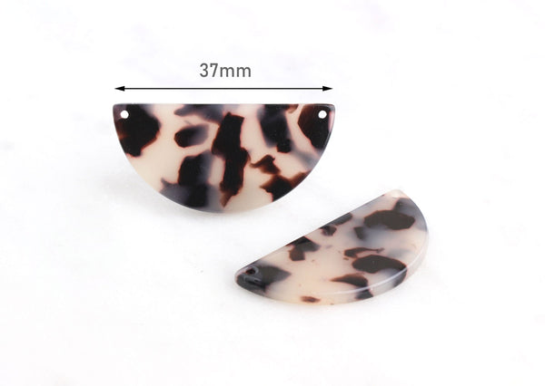 2 Half Circle Links in Blonde Tortoise Shell, 2 Corner Holes, Cellulose Acetate, 37 x 18mm