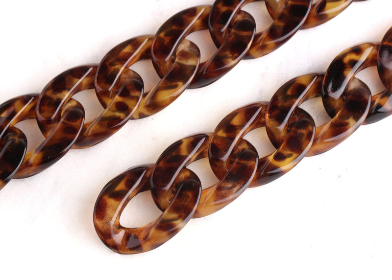 1ft Large Tortoise Shell Chain, 30mm, Rich Brown Acrylic, Extra Chunky, For Purse Chains