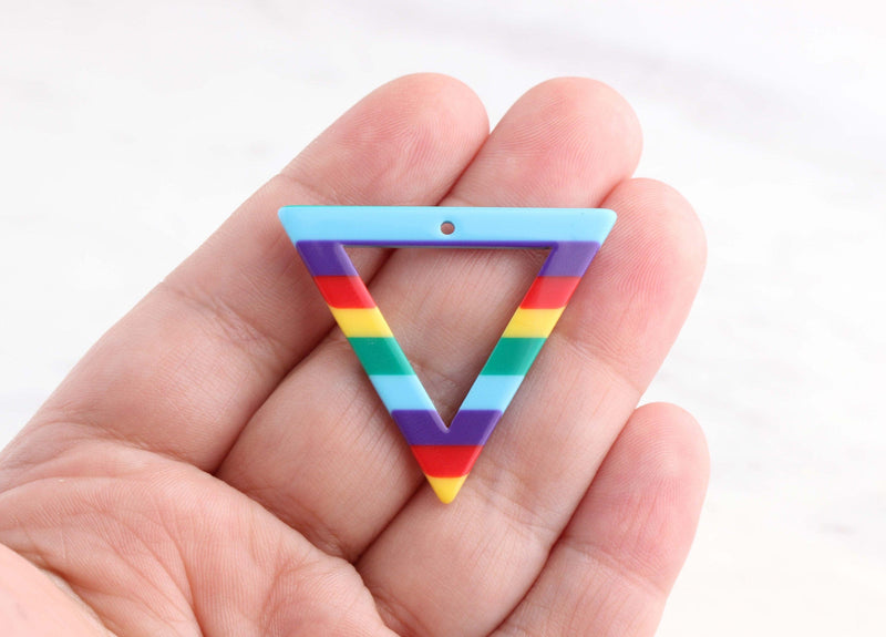 2 Rainbow Triangle Connectors, 37 x 32mm, Colorful Rainbow Stripes, LGBT, Earrings Acetate Charms, Upside Down Triangle Link, TR016-37-2STR