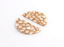 2 White and Gold Half Moon Pendants, Dragon Scale Marble, Cellulose Acetate, 37 x 18mm