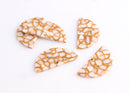 2 White and Gold Half Moon Pendants, Dragon Scale Marble, Cellulose Acetate, 37 x 18mm