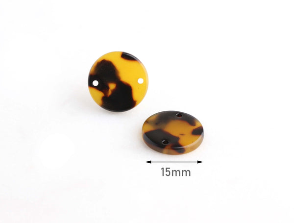 4 Small Circle Connectors with Two Holes, Faux Tortoise Shell, Cellulose Acetate, 15mm