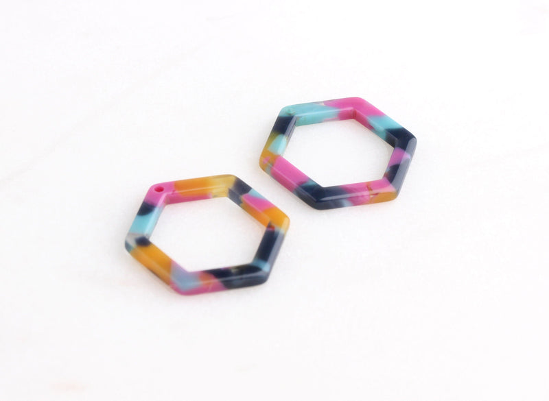 4 Acrylic Hexagon Connectors, Tortoise Shell Jewelry Supply, DX028-24-UPY