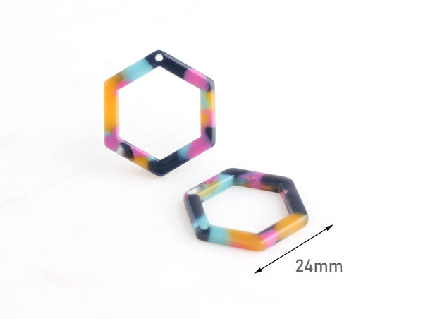 4 Acrylic Hexagon Connectors, Tortoise Shell Jewelry Supply, DX028-24-UPY