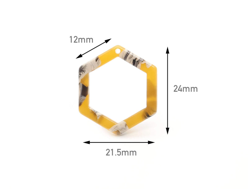 4 Open Hexagon Earring Supplies, Mustard Yellow White Tortoise Shell Jewelry Supply, Laser Cut Hexagon Links, Bracelet Charms, DX032-24-YWB